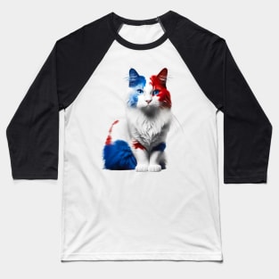 [AI Art] Red, blue and white fluffy Kitty Cat Baseball T-Shirt